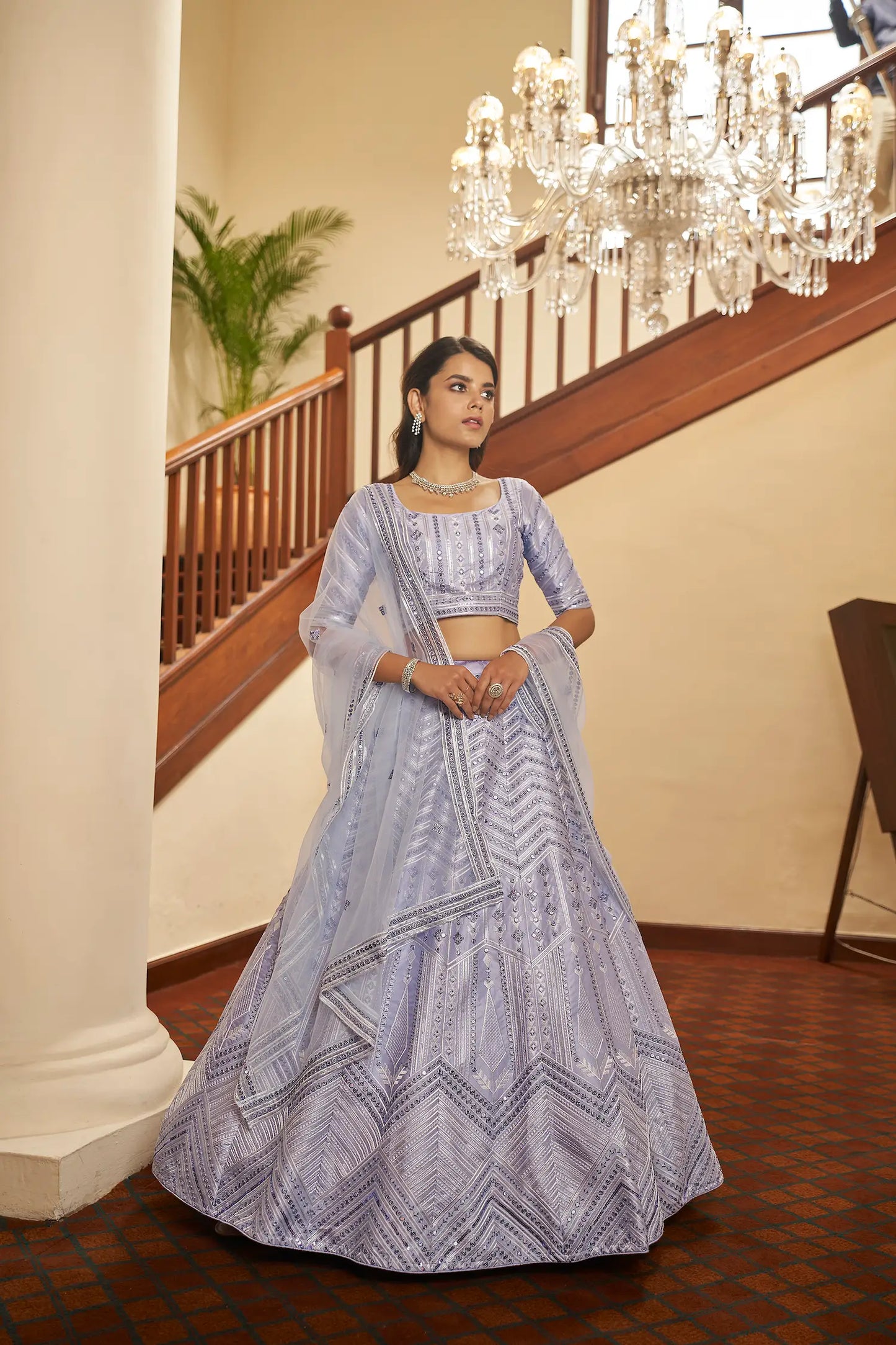 Lavender Silk Thread with Sequence Embroidery Work Lehenga Choli
