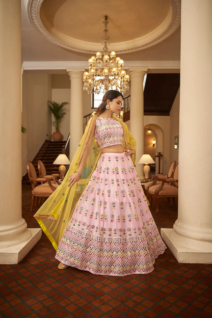 Light Pink Georgette Gota Patti With Thread Embroidered Work Lehenga Choli