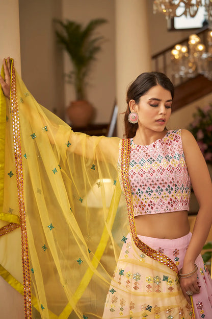 Light Pink Georgette Gota Patti With Thread Embroidered Work Lehenga Choli