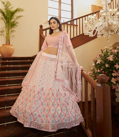 White Georgette Gota Patti With Thread Embroidered Work Lehenga Choli