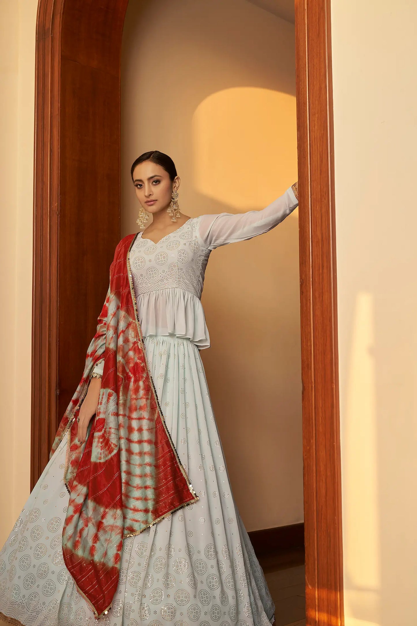 Sky Blue Georgette Embellished Mukaish Work LEhenga Choli