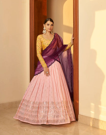 Light Pink Georgette Embellished Mukaish Work LEhenga Choli