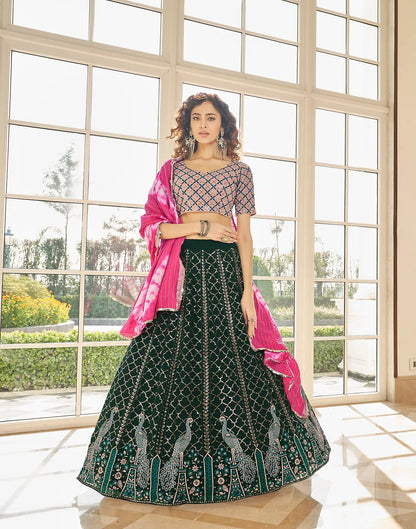 Green Georgette Thread & Sequence Embroidered Work Lehenga Choli
