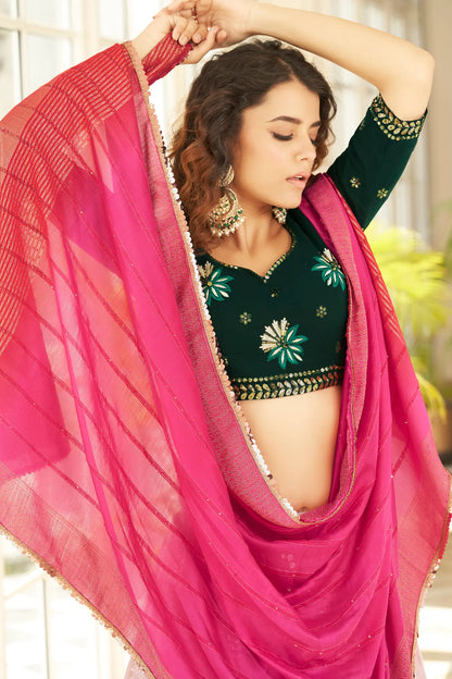 Dusty Pink Georgette Thread & Sequence Embroidered Work Lehenga Choli
