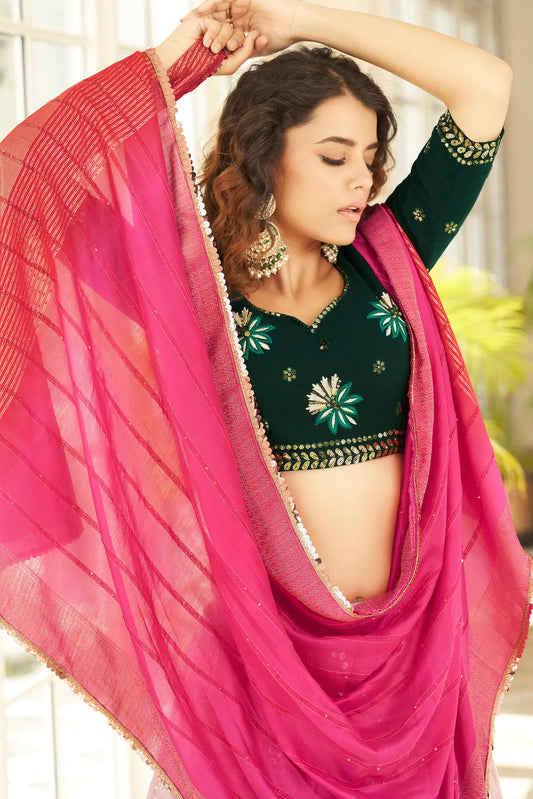 Dusty Pink Georgette Thread & Sequence Embroidered Work Lehenga Choli
