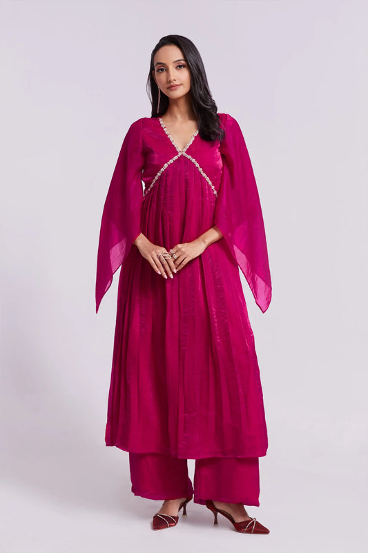 Pink Pure Organza Salwar Suit With Handwork