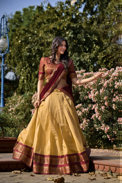 Beige Kanchipuram Zari Weaving Work Lehenga Choli
