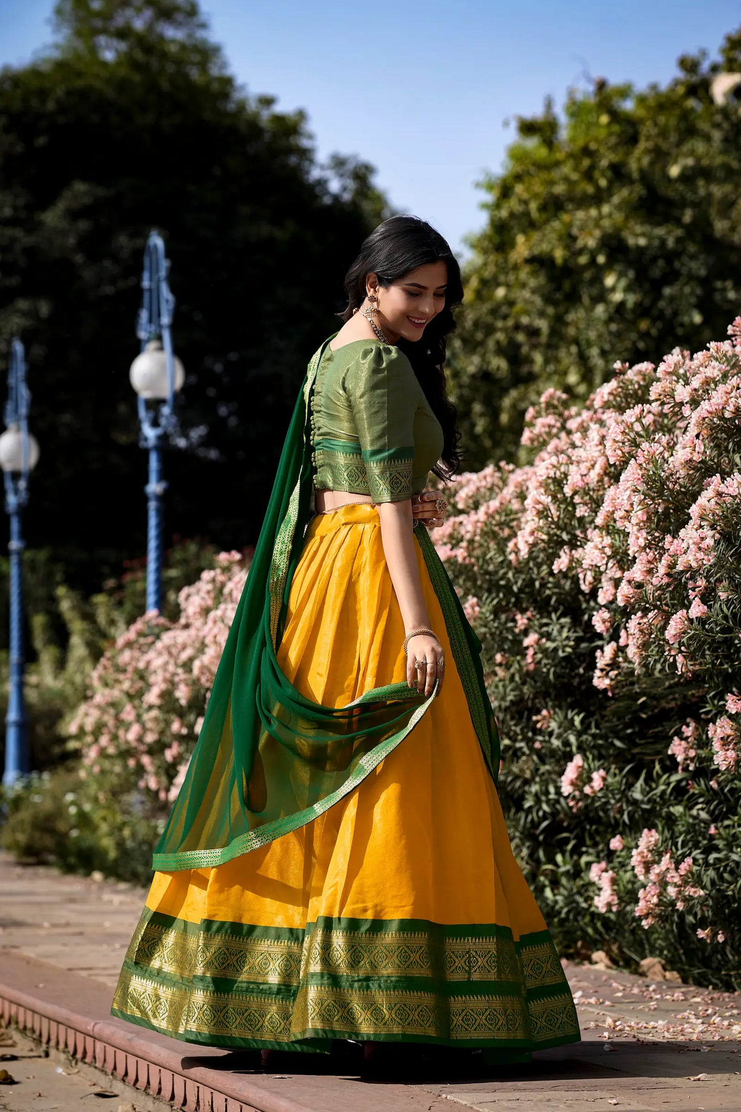 Yellow Kanchipuram Zari Weaving Work Lehenga Choli
