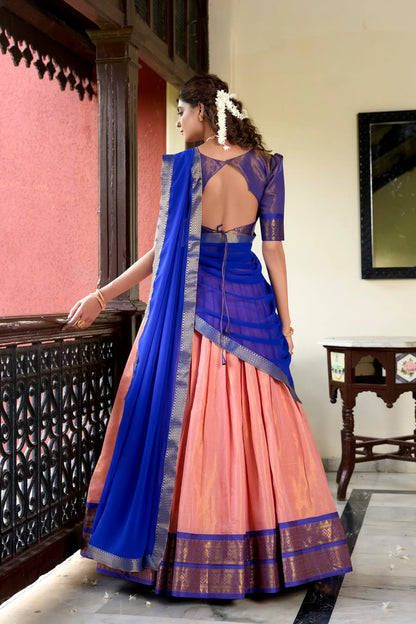 Peach Kanchipuram Zari Weaving Work Lehenga Choli