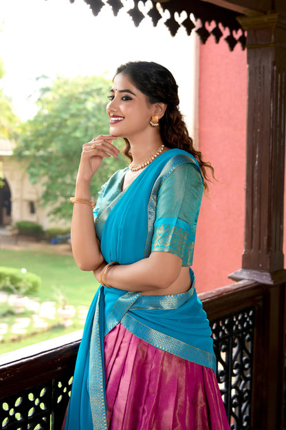 Pink Kanchipuram Zari Weaving Work Lehenga Choli