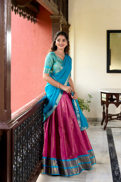 Pink Kanchipuram Zari Weaving Work Lehenga Choli