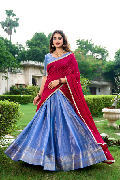 Royal Blue Kanchipuram Zari Weaving Work Lehenga Choli