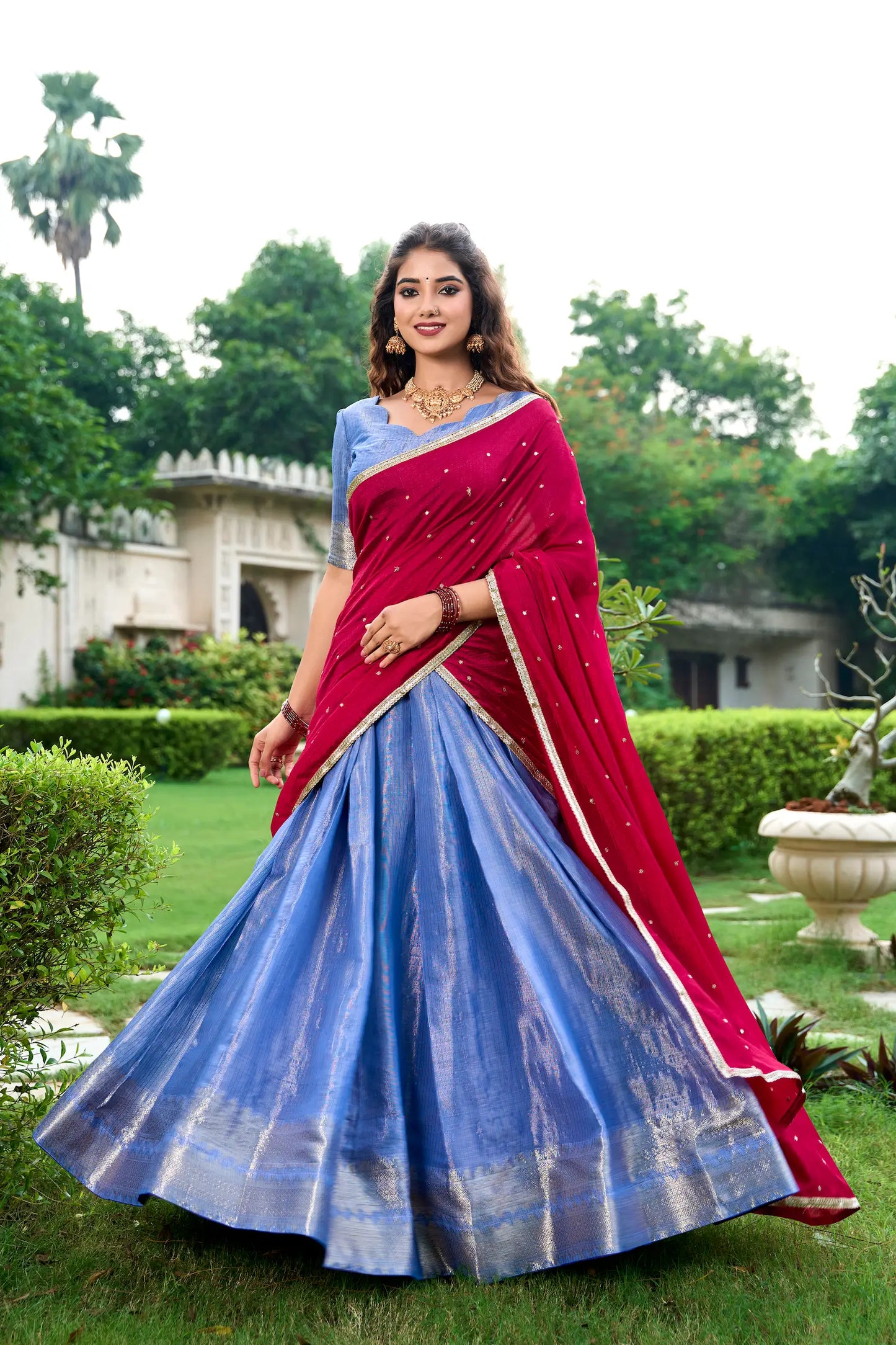 Royal Blue Kanchipuram Zari Weaving Work Lehenga Choli