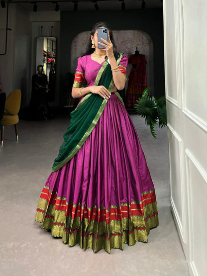 Dark Pink Poly Cotton Lehenga Choli with Zari Weaving Work