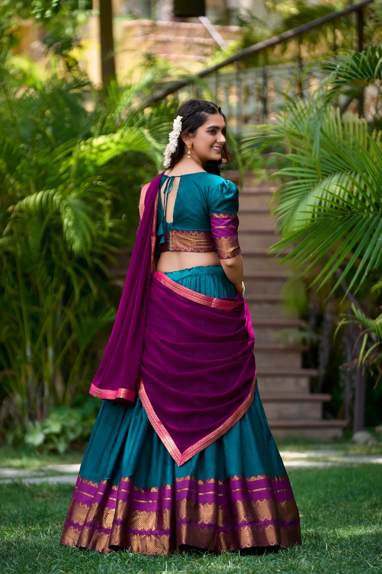 Teal Blue Poly Cotton Lehenga Choli with Zari Weaving Work