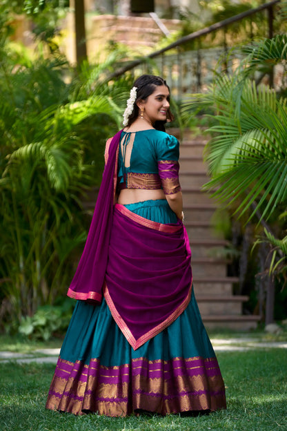 Teal Blue Poly Cotton Lehenga Choli with Zari Weaving Work