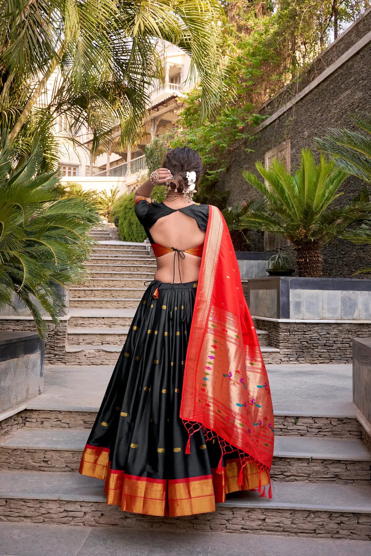 Black Jacquard Silk Paithani Lehenga Choli With Zari Weaving Work