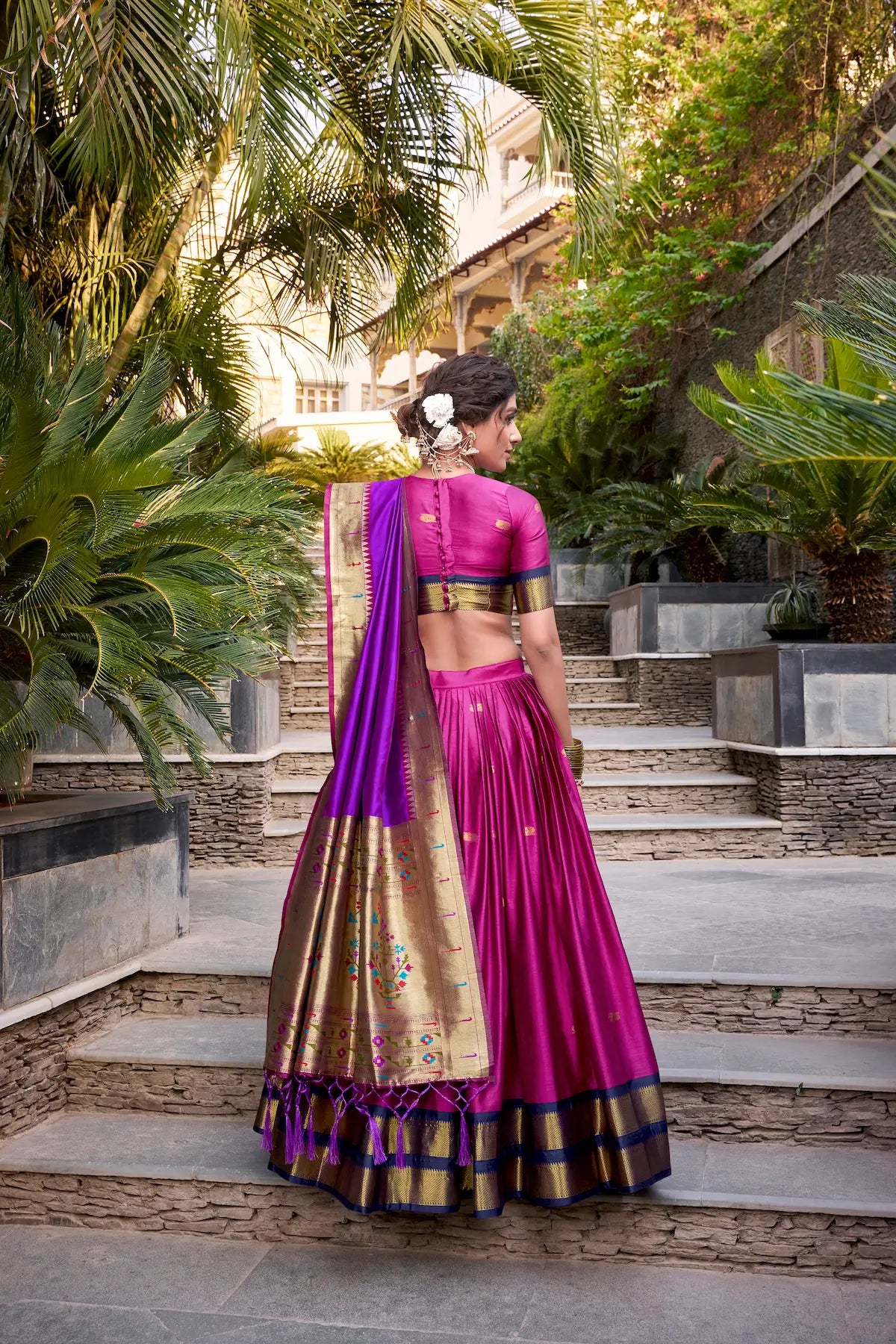 Pink Jacquard Silk Paithani Lehenga Choli With Zari Weaving Work