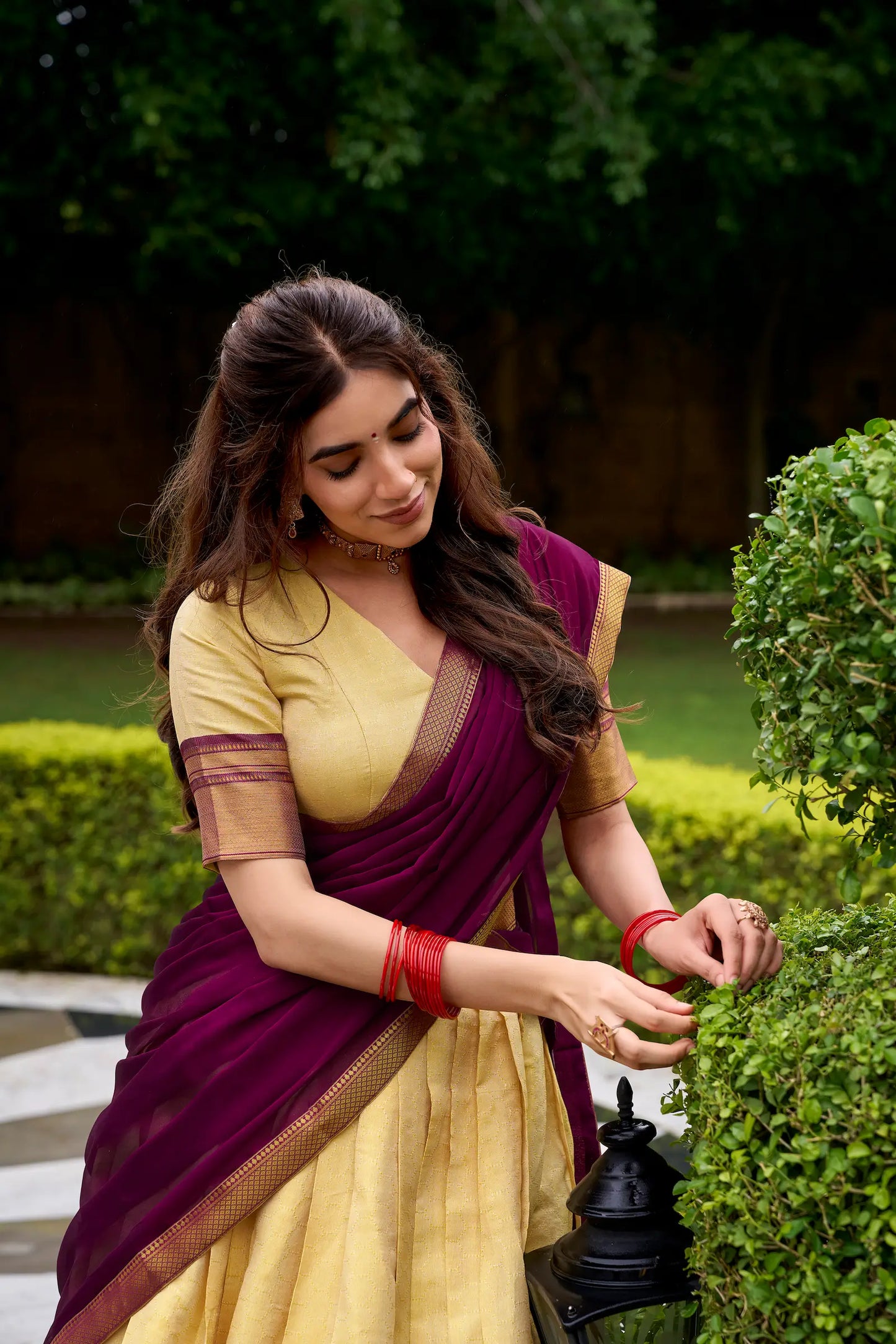 Beige-Wine Zari Weaving  Kanchipuram Lehenga Choli