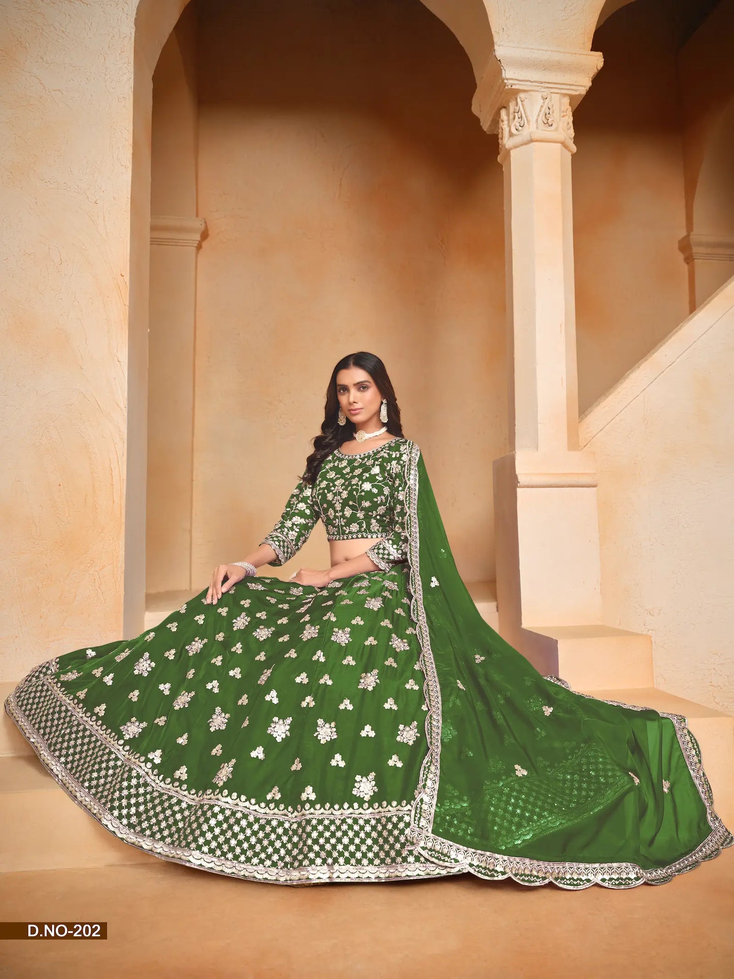 Green Organza Lehenga Choli With Thread & Sequence Embroidery Work