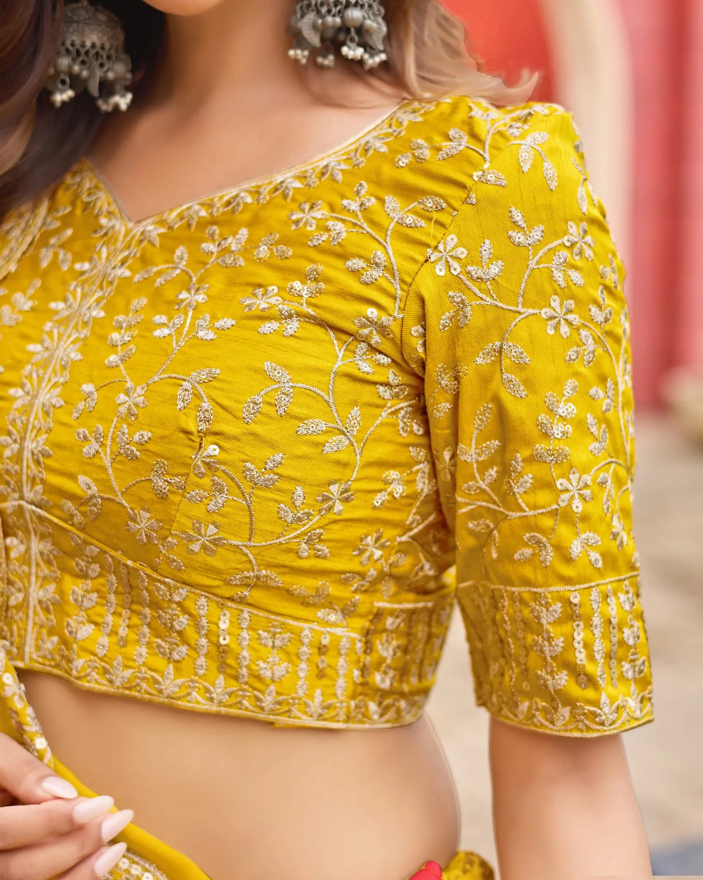 Yellow Taby Silk Floral Print & Embroidery Work Lehenga Choli