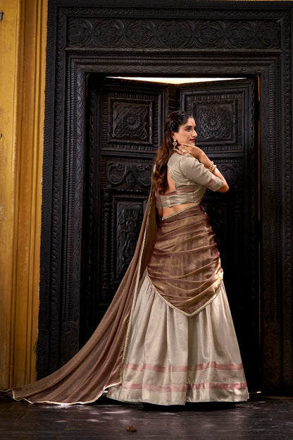 Sand Beige Dhupian Silk Zari Weaving Lehenga Choli