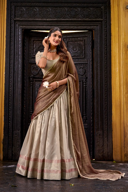 Sand Beige Dhupian Silk Zari Weaving Lehenga Choli