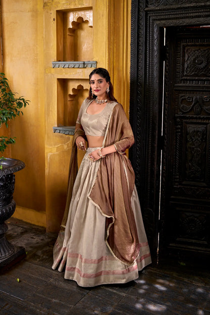 Sand Beige Dhupian Silk Zari Weaving Lehenga Choli