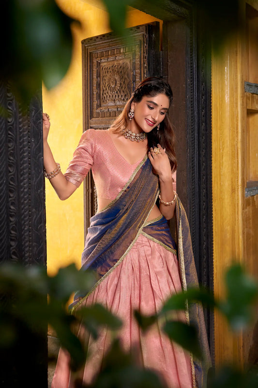 Light Pink Dhupian Silk Zari Weaving Lehenga Choli
