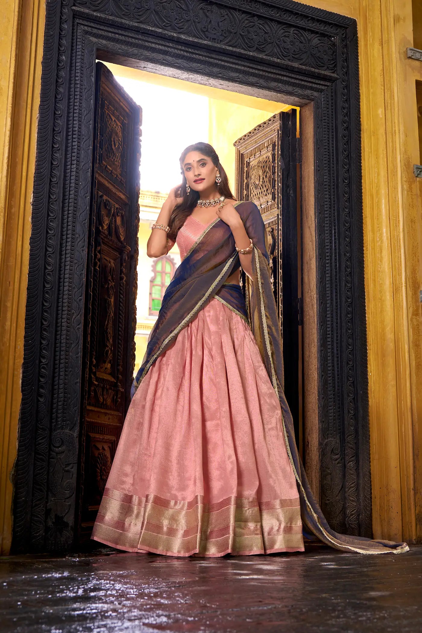 Light Pink Dhupian Silk Zari Weaving Lehenga Choli