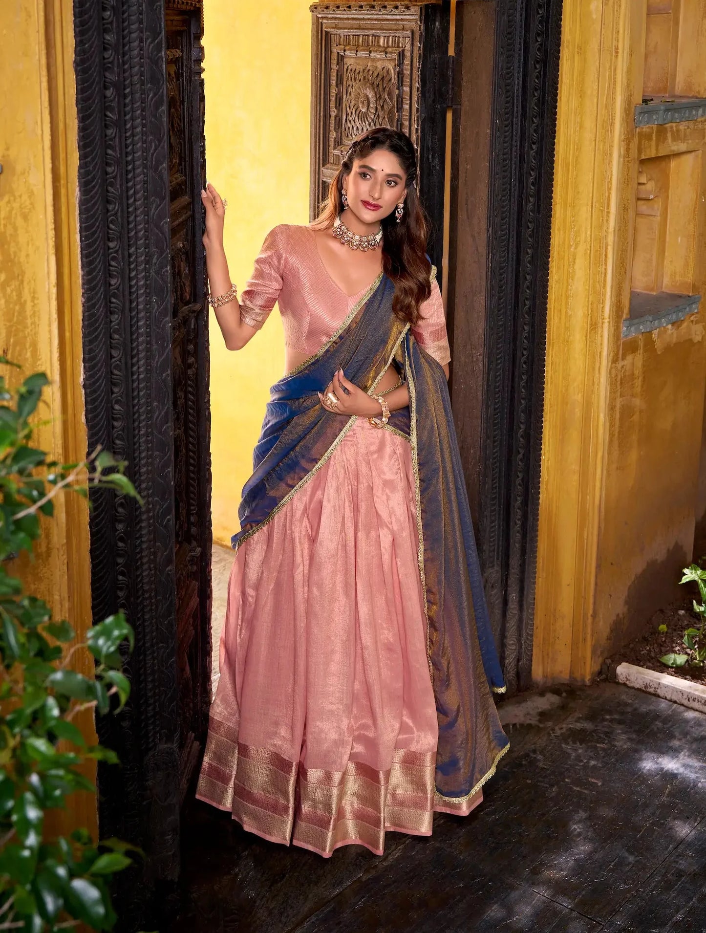 Light Pink Dhupian Silk Zari Weaving Lehenga Choli