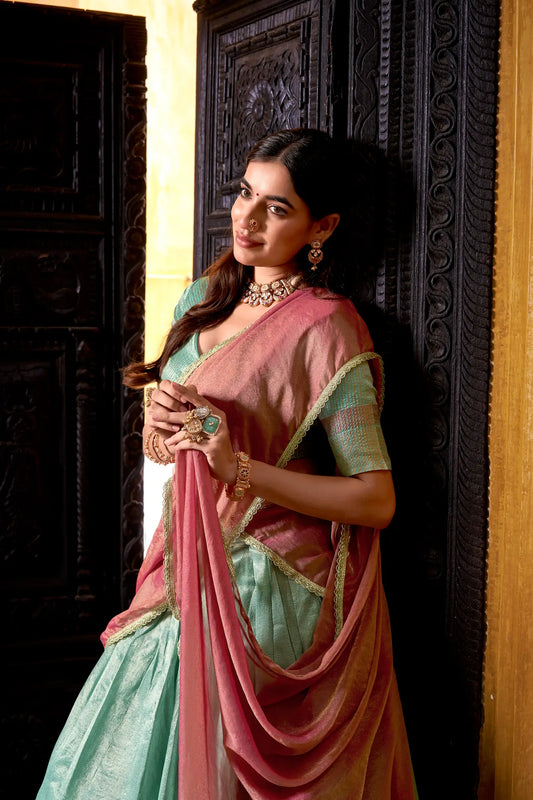 Sea Blue Dhupian Silk Zari Weaving Lehenga Choli