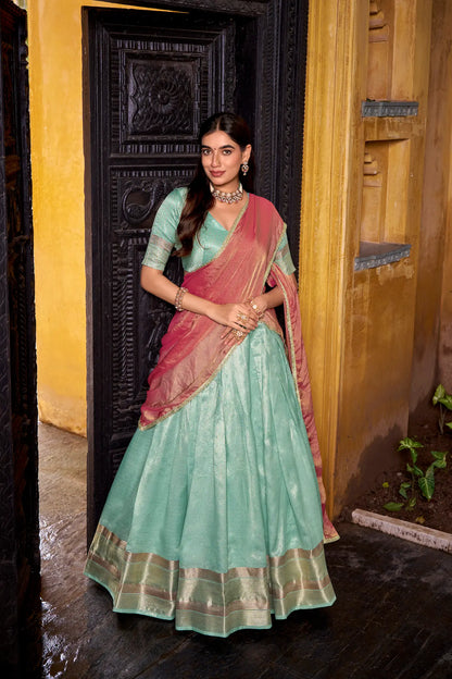 Sea Blue Dhupian Silk Zari Weaving Lehenga Choli