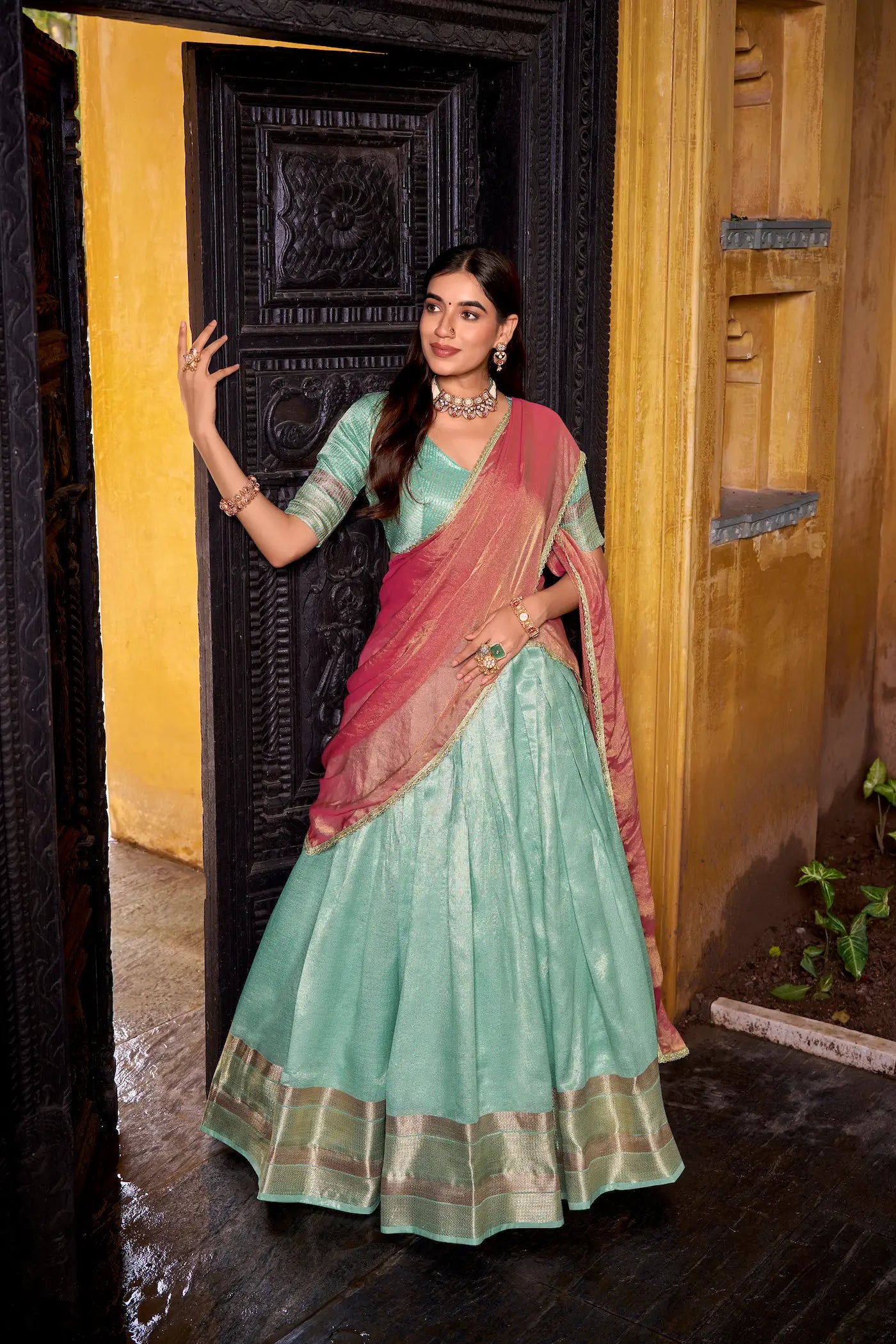 Sea Blue Dhupian Silk Zari Weaving Lehenga Choli