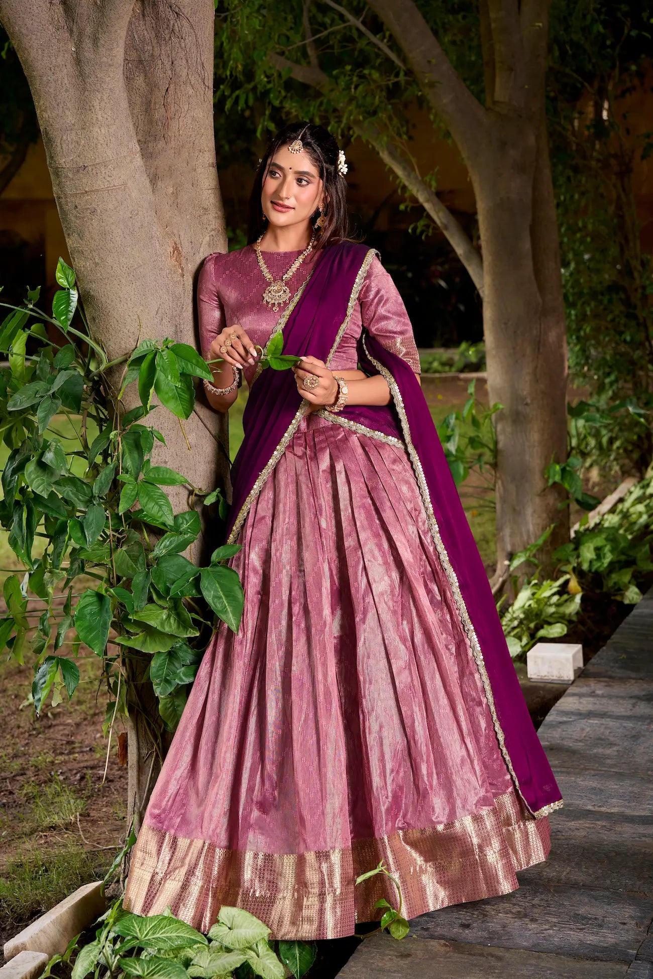 Daisy Pink Dhupian Silk Zari Weaving Lehenga Choli
