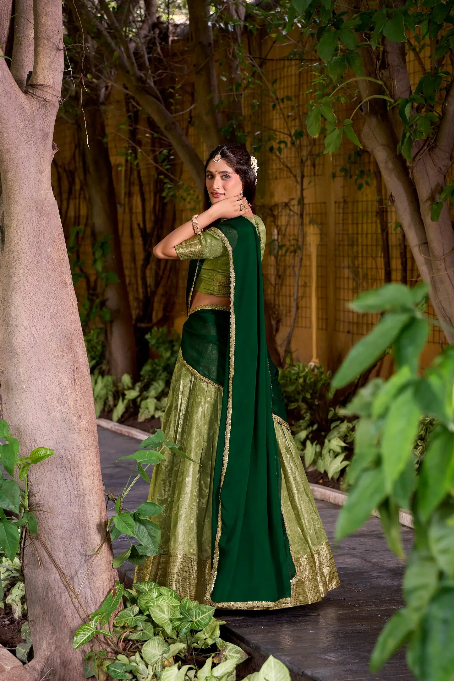 Pista Green Dhupian Silk Zari Weaving Lehenga Choli