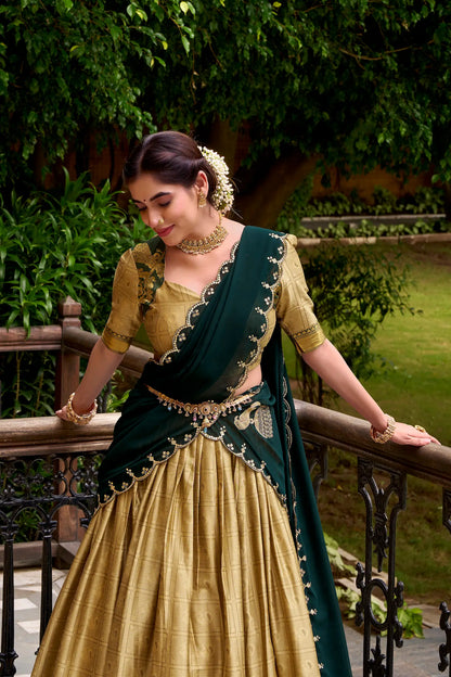 Dark Beige Polly Cotton Zari Weaving Lehenga Choli