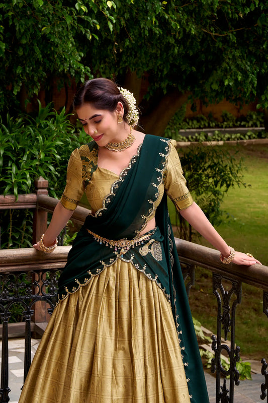 Dark Beige Polly Cotton Zari Weaving Lehenga Choli