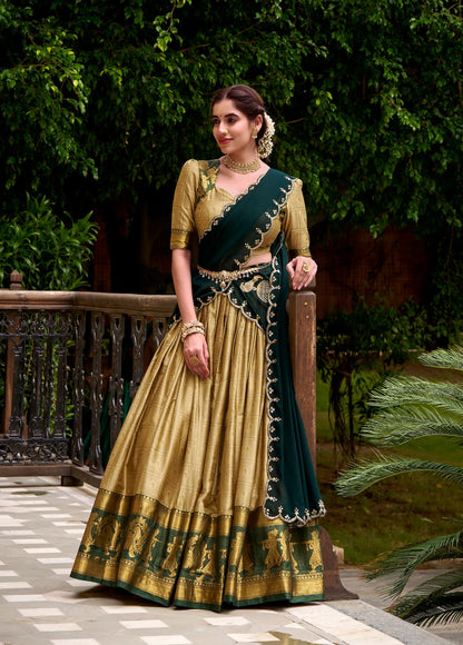 Dark Beige Polly Cotton Zari Weaving Lehenga Choli