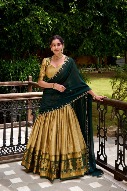 Dark Beige Polly Cotton Zari Weaving Lehenga Choli