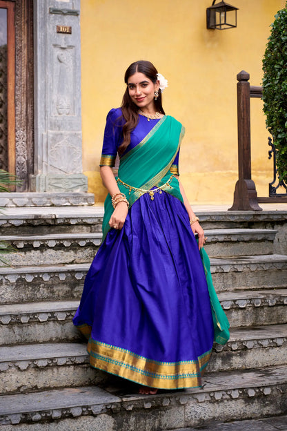 Royal Blue Poly Cotton Zari Weaving Lehenga Choli