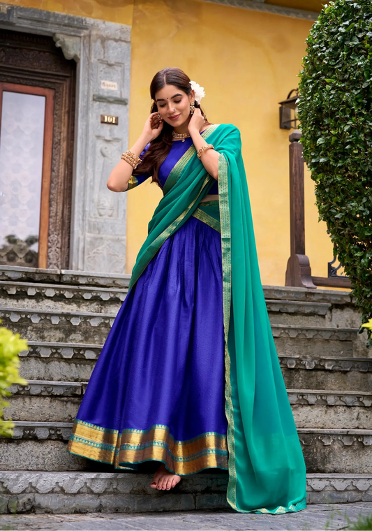 Royal Blue Poly Cotton Zari Weaving Lehenga Choli