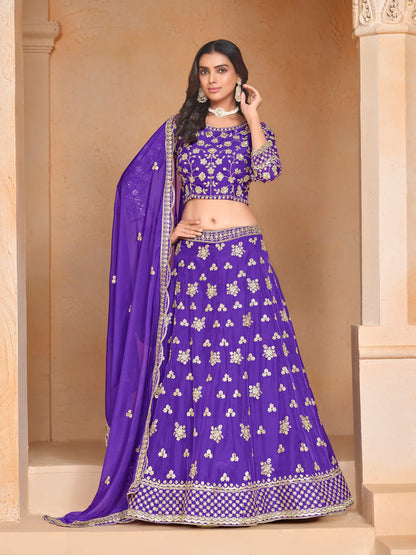 Purple Organza Lehenga Choli With Thread & Sequence Embroidery Work