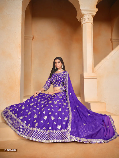 Purple Organza Lehenga Choli With Thread & Sequence Embroidery Work