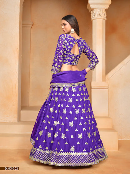 Purple Organza Lehenga Choli With Thread & Sequence Embroidery Work