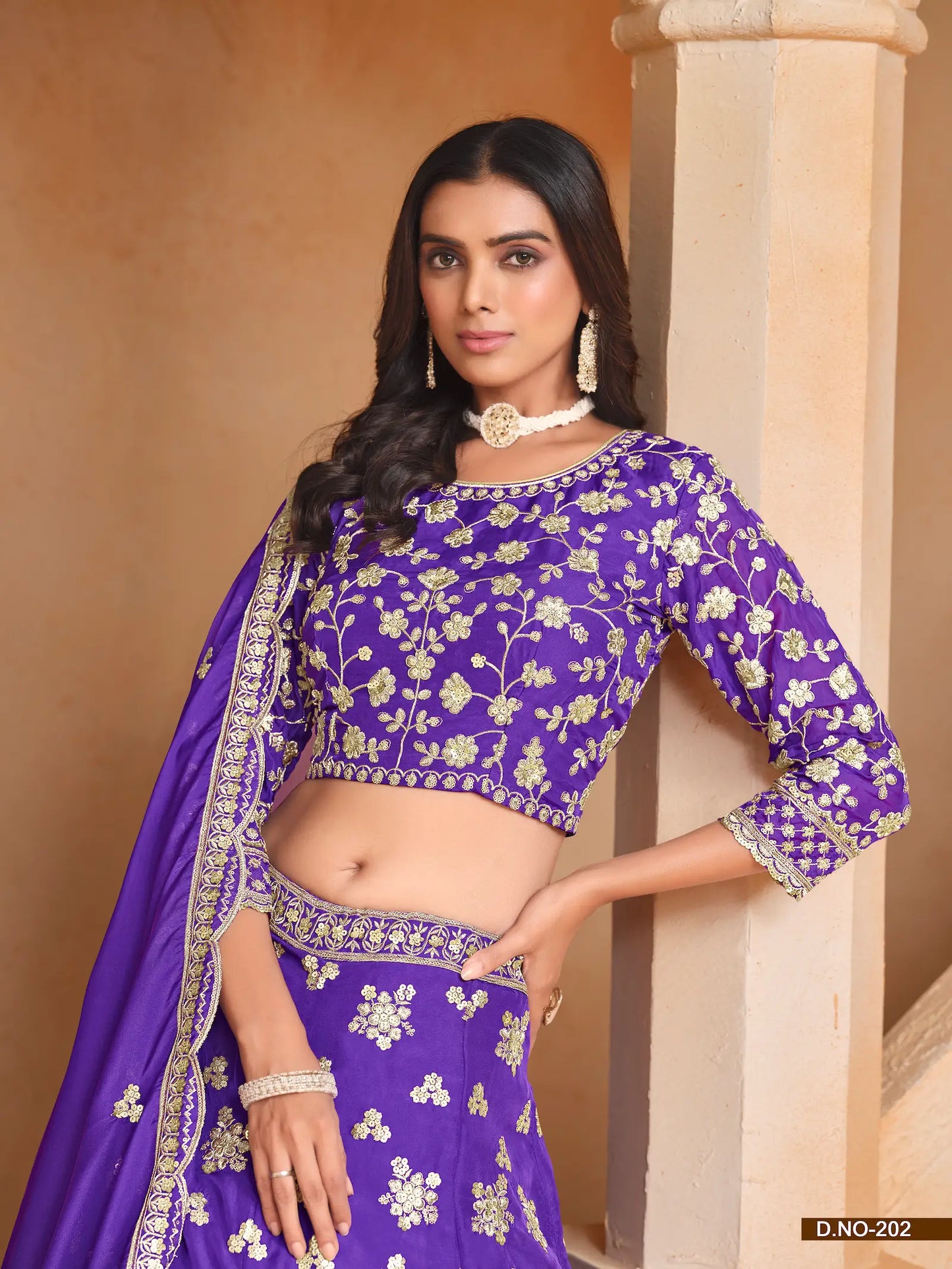 Purple Organza Lehenga Choli With Thread & Sequence Embroidery Work