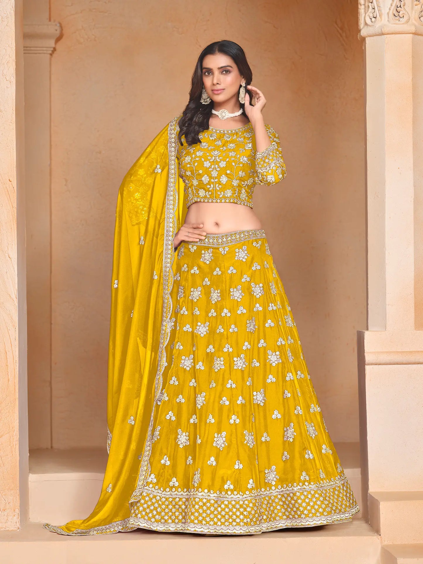 Yellow Organza Lehenga Choli With Thread & Sequence Embroidery Work