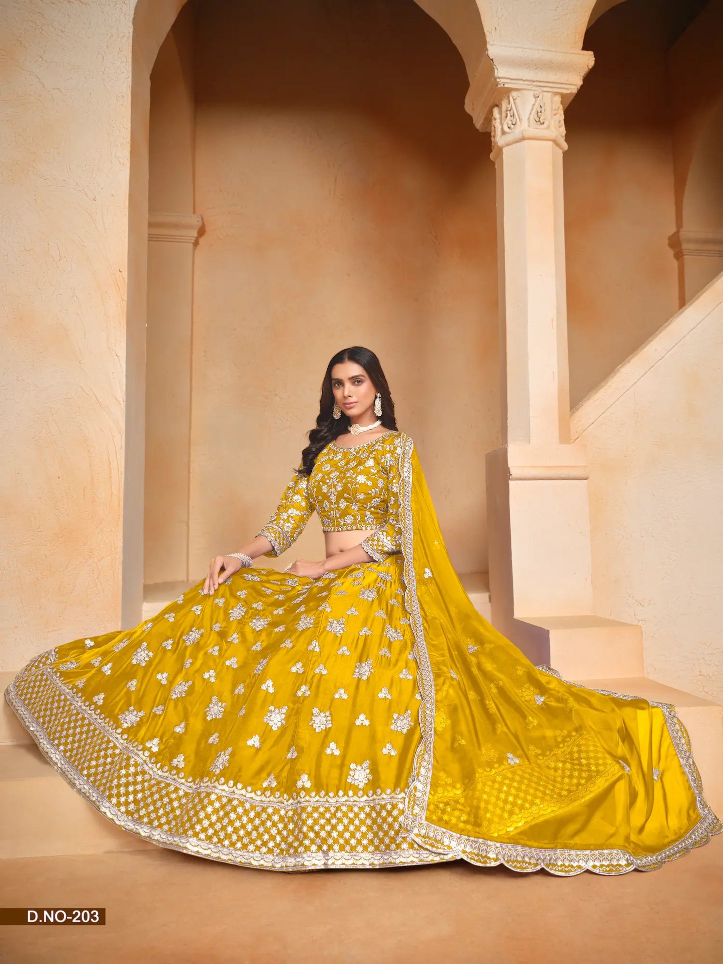 Yellow Organza Lehenga Choli With Thread & Sequence Embroidery Work
