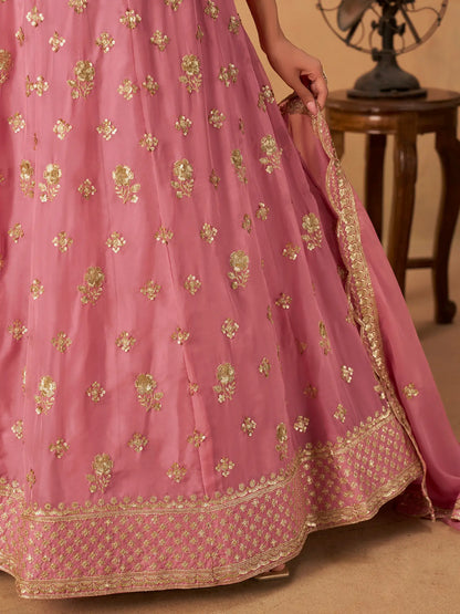 Light Pink Organza Embroidery Work Lehenga Choli