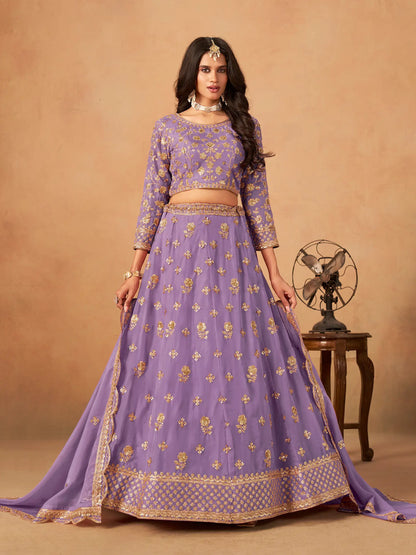 Lavender Organza Embroidery Work Lehenga Choli